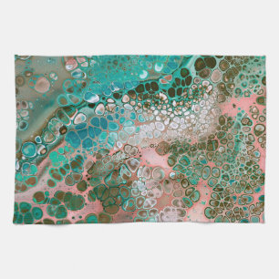 Peach & Turquoise Acrylic Pour Abstract Kitchen Towel