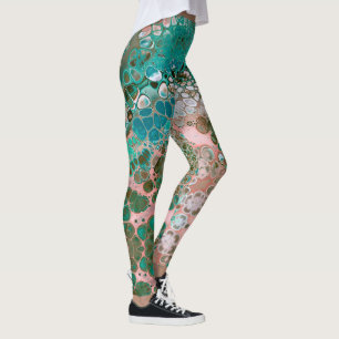 Peach & Turquoise Acrylic Pour Abstract Leggings