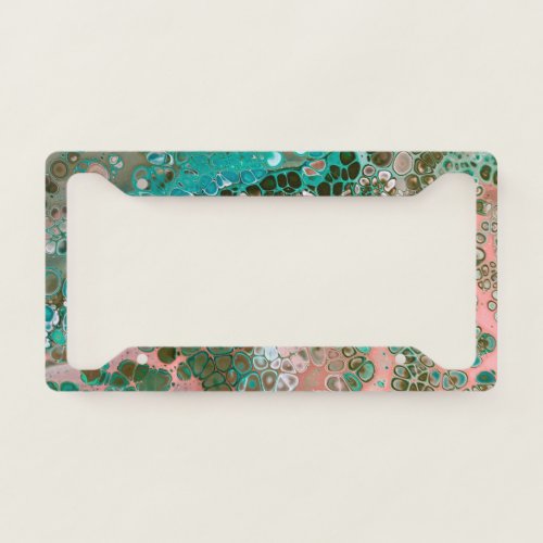 Peach  Turquoise Acrylic Pour Abstract License Plate Frame