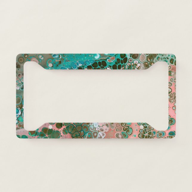 Peach & Turquoise Acrylic Pour Abstract License Plate Frame (Front)