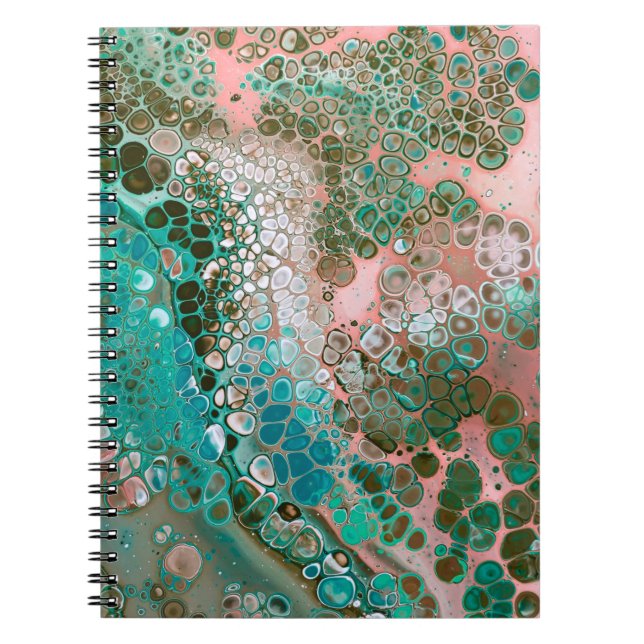 Peach & Turquoise Acrylic Pour Abstract Notebook (Front)