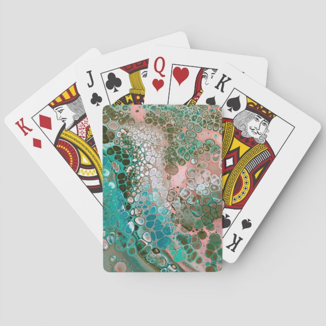 Peach & Turquoise Acrylic Pour Abstract Poker Cards (Back)