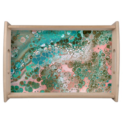Peach  Turquoise Acrylic Pour Abstract Serving Tray