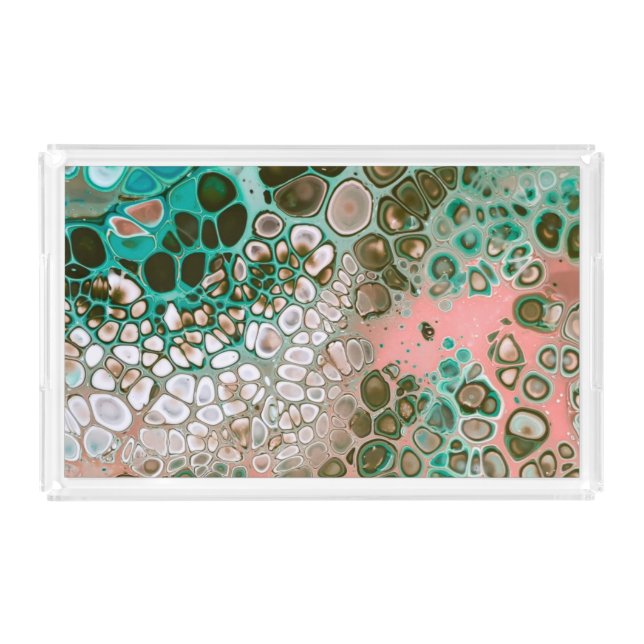 Peach & Turquoise Acrylic Pour Abstract Tray (Front)