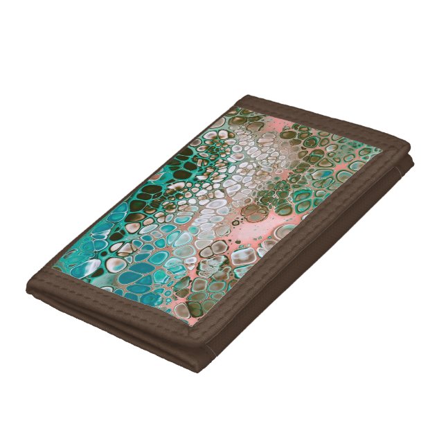 Peach & Turquoise Acrylic Pour Abstract Trifold Wallet (Bottom)