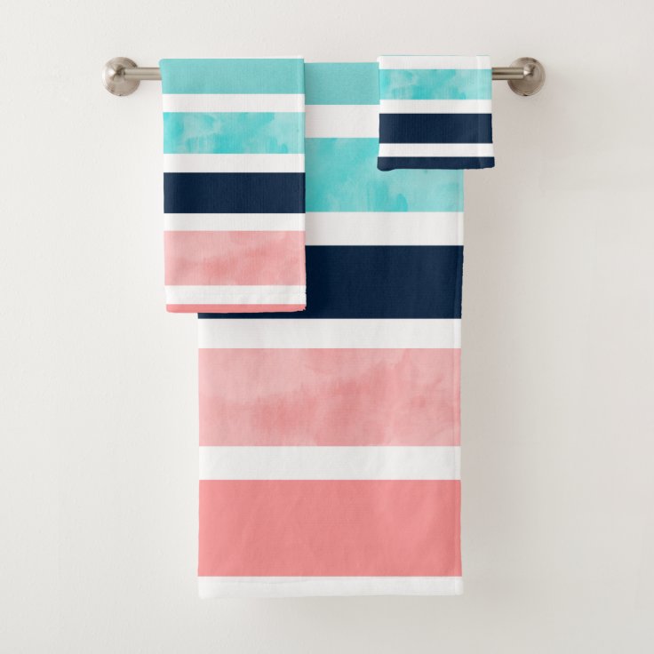 Peach Turquoise Indigo White Stripes Bath Towel Set Zazzle