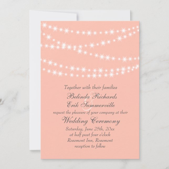 Peach Twinkle Lights Wedding Invitation (Front)