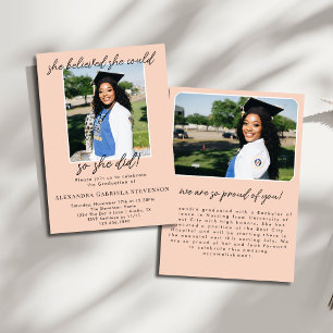 Peach Two Photo Script Graduation Announcement 