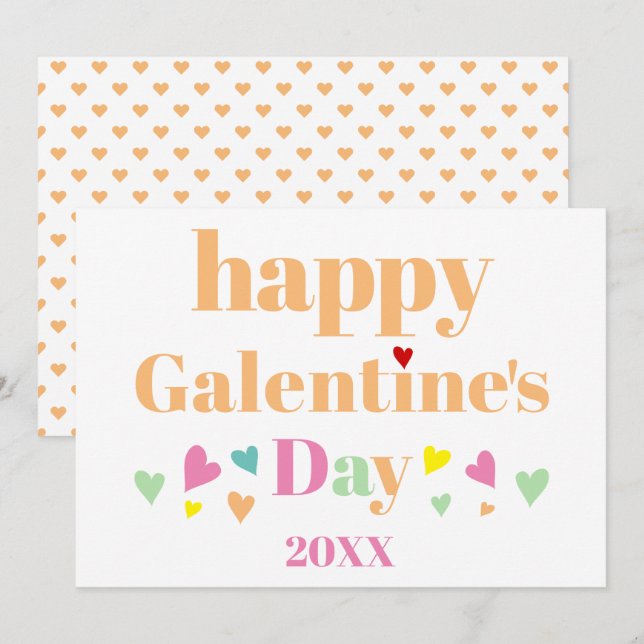 Peach typography Happy Galentines Day Holiday Card (Front/Back)