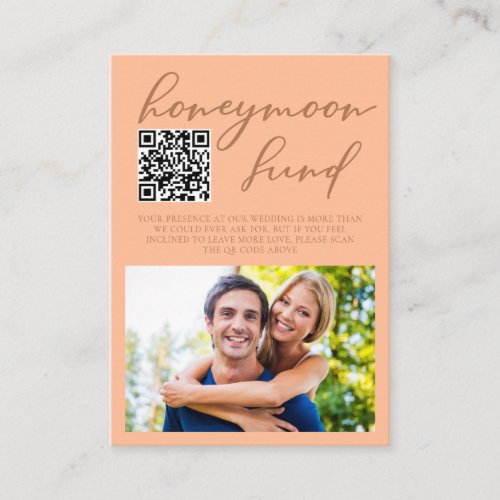 Peach Typography Wedding Photo Honeymoon Fund Enclosure Card