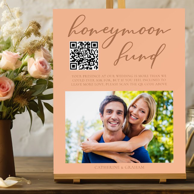 Peach Typography Wedding Photo Honeymoon Fund Foam Board (Creator Uploaded)