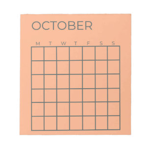 Peach Undated October Calendar for Planner Notepad