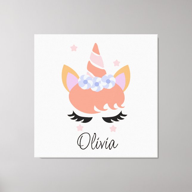 Peach Unicorn Lashes Girly Canvas Print (Front)