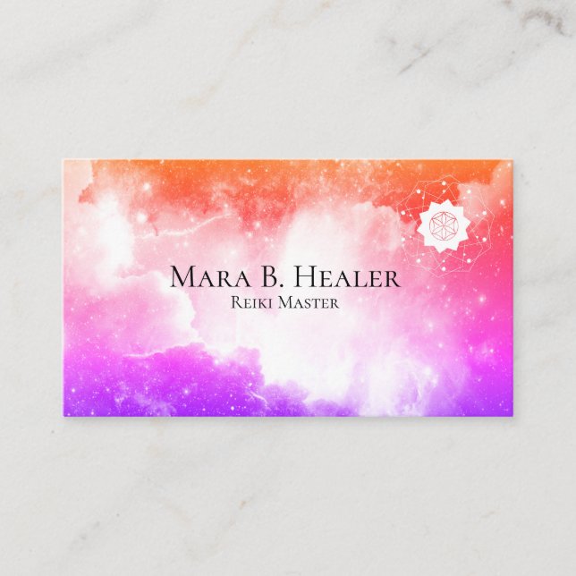 *~* Peach Universe Lavender and Pink Galaxy Nebula Business Card (Front)