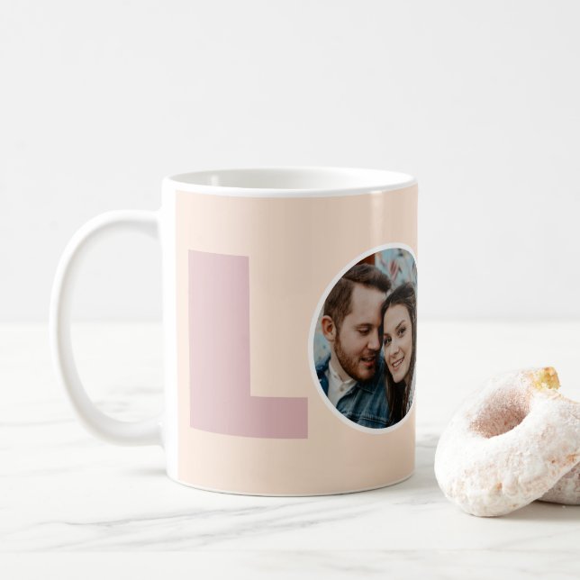 Peach Valentines Day Love Typography Photo  Coffee Mug (With Donut)
