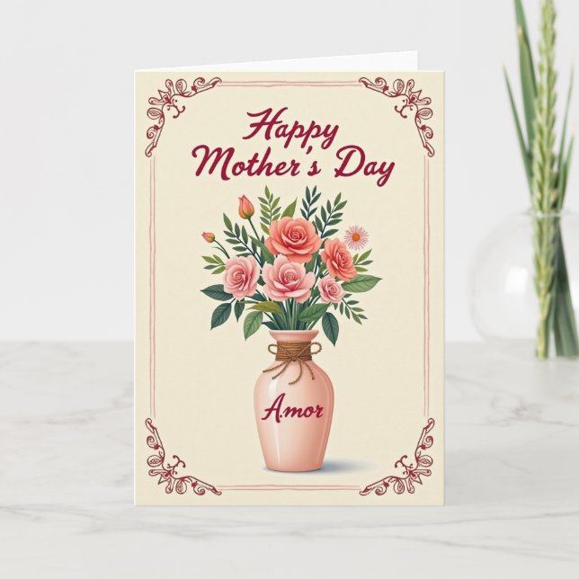 Peach Vase Floral Mothers Day Card (Front)
