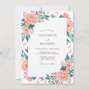 Peach Verdant Floral Wedding Invitation