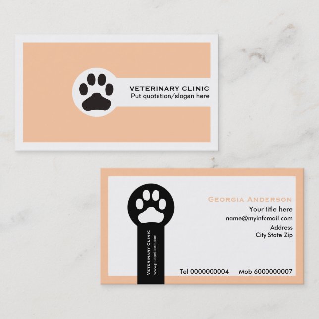 Peach Vet/Veterinary Clinic minimalist Business Card (Front/Back)
