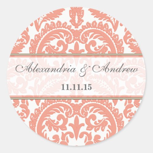 Peach Victorian Vintage Damask Heart Wedding Seal