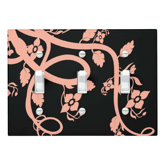 Peach Vine, Leaf, and Floral Design Light Switch Cover (In Situ)