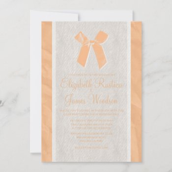 Peach Vintage Bow & Linen Wedding Invitations by topinvitations at Zazzle