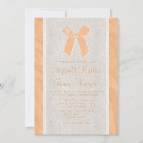 Peach Vintage Bow &amp; Linen Wedding Invitations