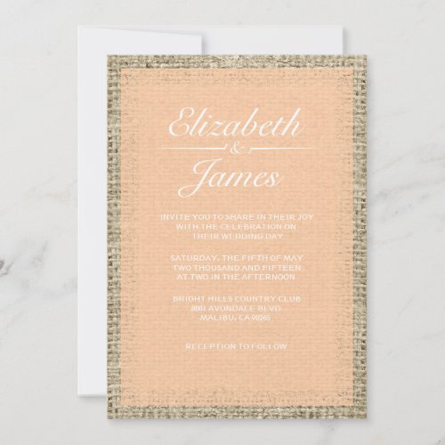 Peach Vintage Burlap Wedding Invitations