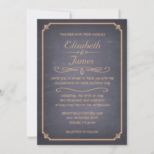 Peach Vintage Chalkboard Wedding Invitations