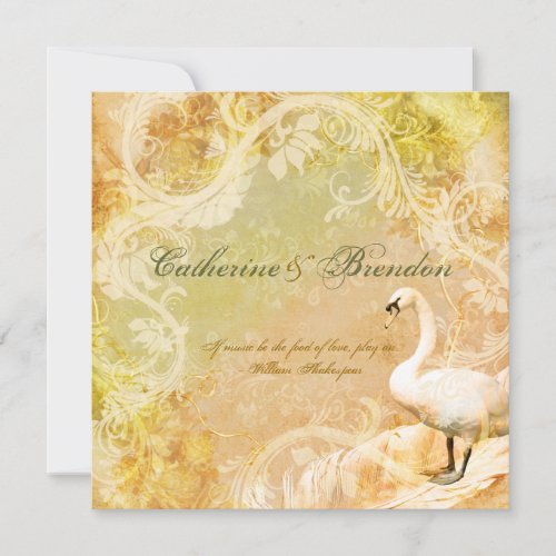 Peach vintage floral bird engagement invitation