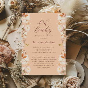 Peach Vintage Floral Fall Oh Baby Shower Invitation