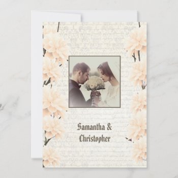 Peach Vintage Floral Wedding Photo Invitation by personalized_wedding at Zazzle
