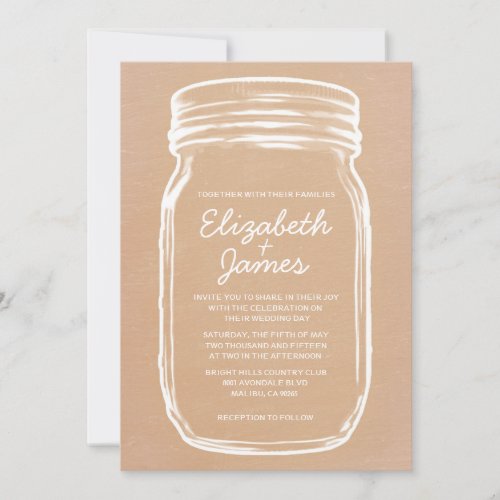 Peach Vintage Mason Jar Wedding Invitations