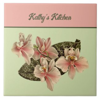 Peach Vintage Orchid Botanical Image Monogram