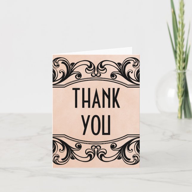 Peach Vintage Swirls Thank You Card (Front)