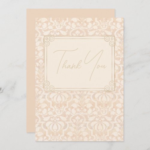 Peach Vintage Victorian Damask With Foil Border Thank You Card