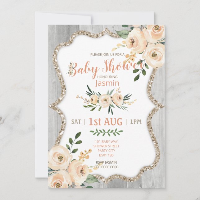 Peach Vintage Watercolour Flowers Rustic Girl Invitation (Front)