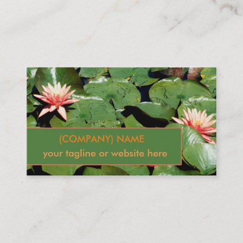 Peach Water Lilies, Lotus Flowers, Green Lily Pads Business Card