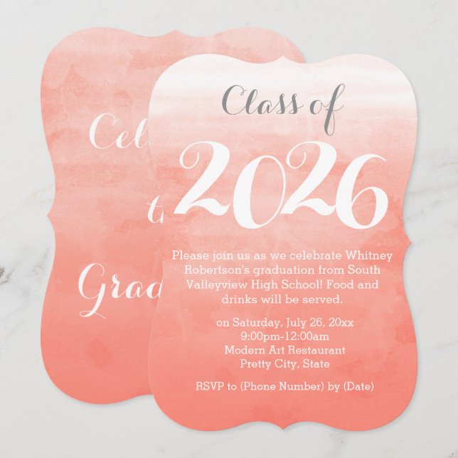Peach Watercolor 2026 Graduation Party Invitation (Front/Back)
