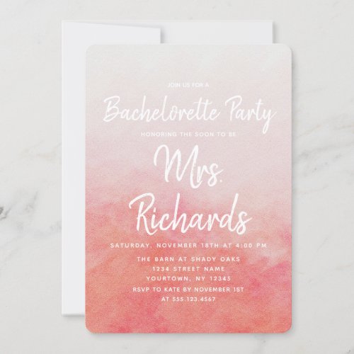 Peach Watercolor Bachelorette Party Invitation