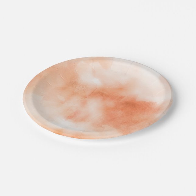 Peach Watercolor Clouds Abstract Paper Plates (Angled)