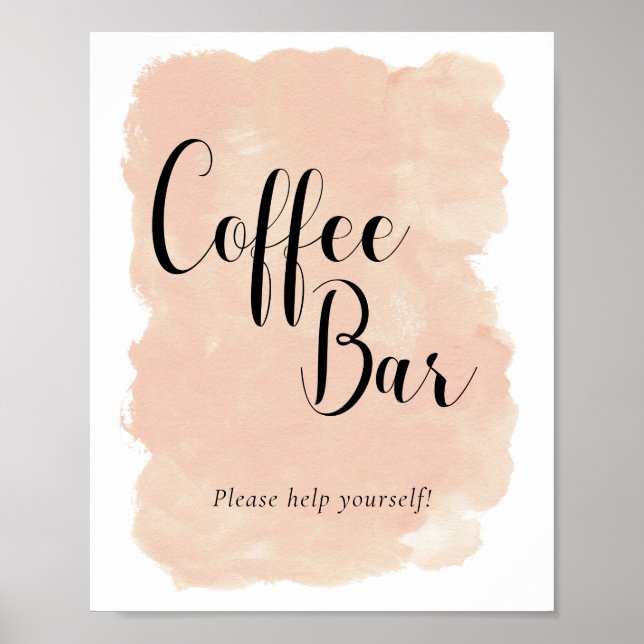 Peach Watercolor Coffee Bar Wedding Sign (Front)