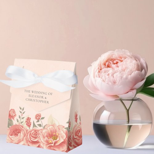 Peach Watercolor Coral Floral Roses Garden Wedding Favor Boxes