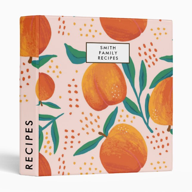 Peach Watercolor Custom Family Recipe Personalized 3 Ring Binder (Front/Spine)