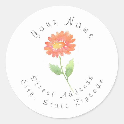 Peach Watercolor Daisy Flower Address Label