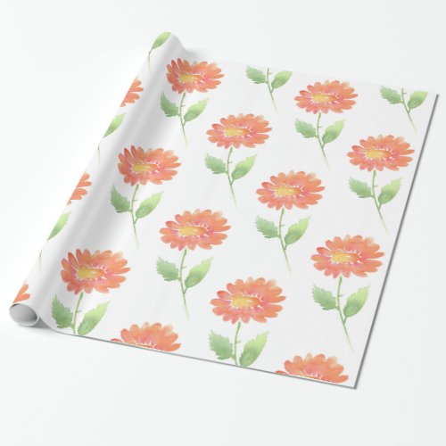 Peach Watercolor Daisy Wrapping Paper