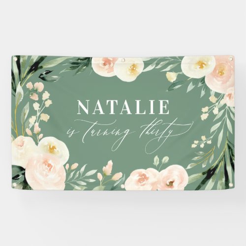 Peach watercolor floral 30th birthday party decor banner