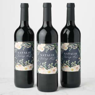 Peach watercolor floral 30th birthday party favor wine label