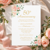 Peach Watercolor Floral 50th Wedding Anniversary