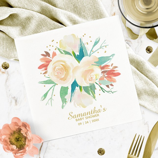 Peach Watercolor Floral Baby Shower Napkins (Creator Uploaded)
