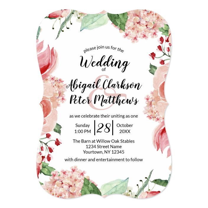 Peach Watercolor Floral Border Trendy Wedding Invitation Zazzle Com